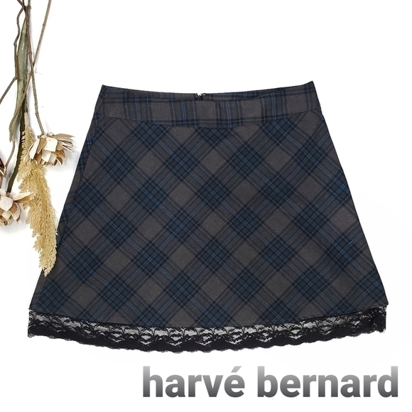 Harve Bernard Dark Grey Blue Plaid Lace Shirt 10 - Picture 1 of 9